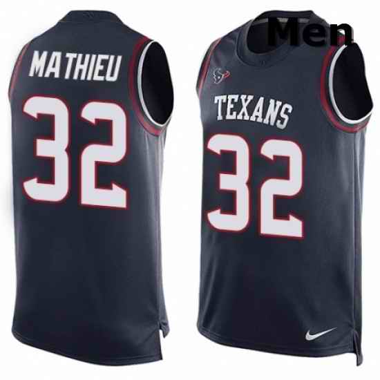 Men Nike Houston Texans 32 Tyrann Mathieu Limited Navy Blue Player Name amp Number Tank Top NFL Jersey